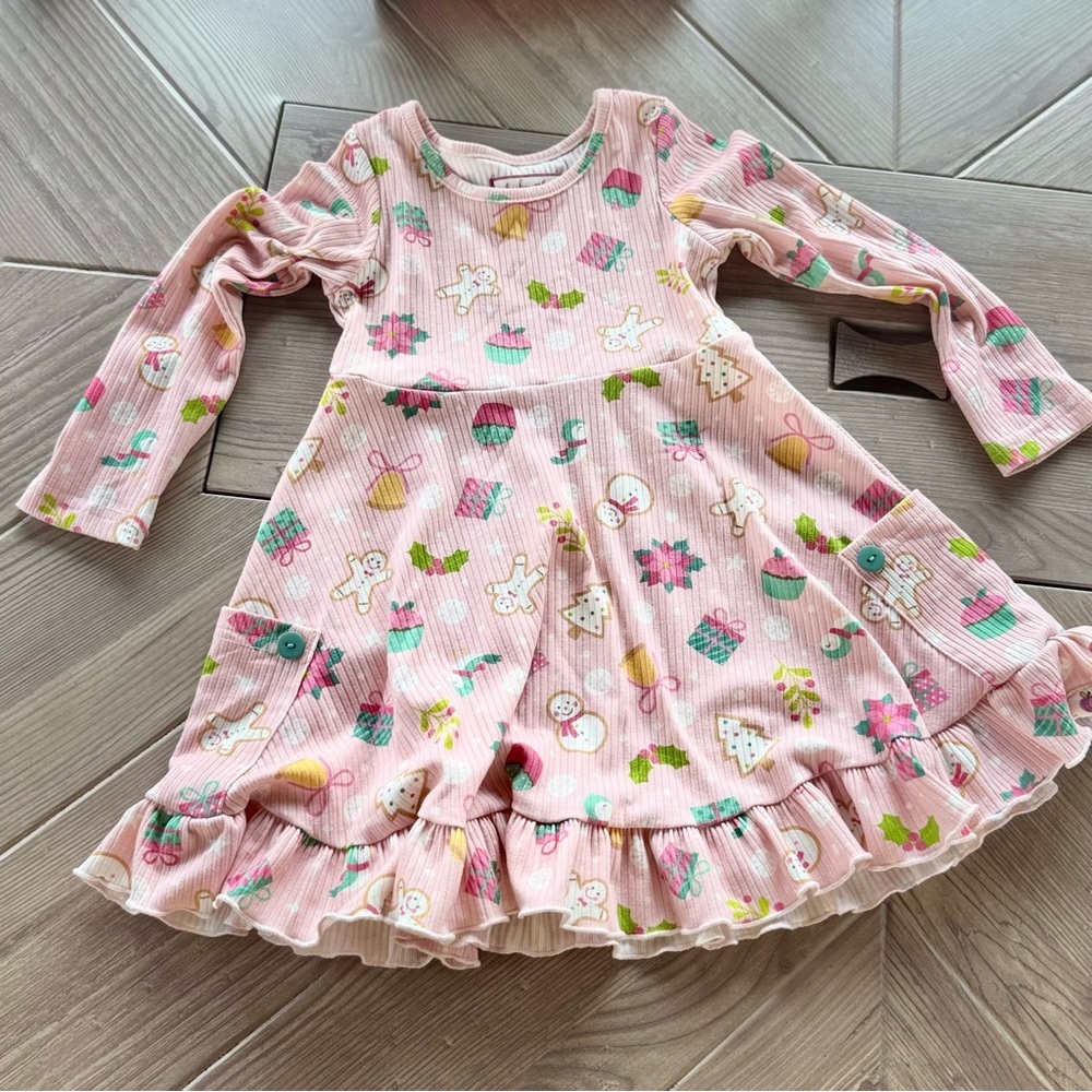 Cheeky Plum l Ribbed Holiday Christmas Ruffle Dress l Girl's Size 3T